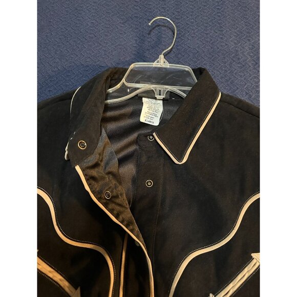 Vtg 90s Rough Rider Circle T Western Shirt Black Faux Suede Snap Front Size XL - Picture 8 of 9